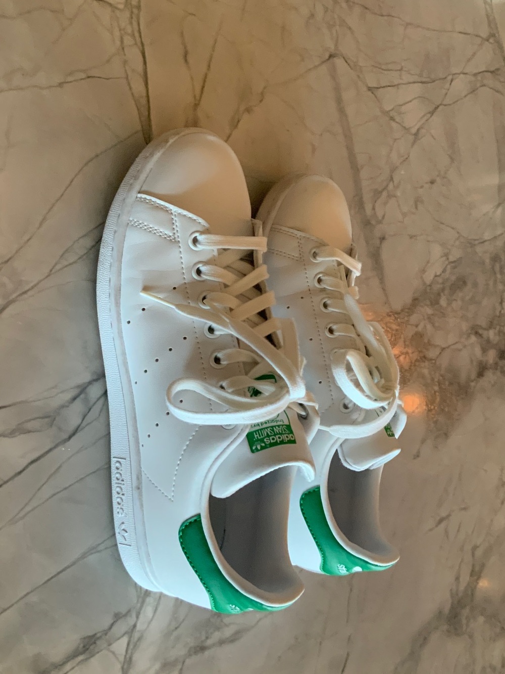 adidas White Sneakers with Green Heel Tab